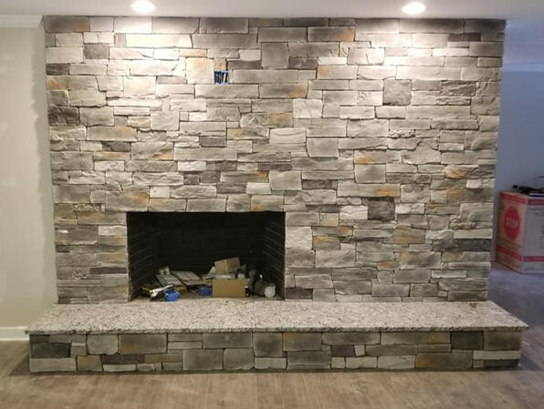 Stone Fireplace with drystack stone
