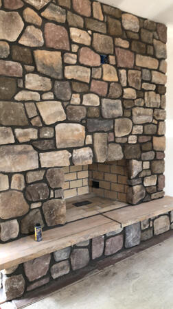 Stone Fireplace with black mortar